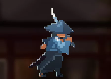 The pixel-art adventurer hero wearing the Tempest skin.