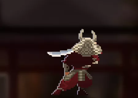 The pixel-art berserker hero wearing the Bone Oni skin.