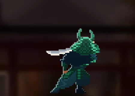 The pixel-art berserker hero wearing the Jade Demon skin.