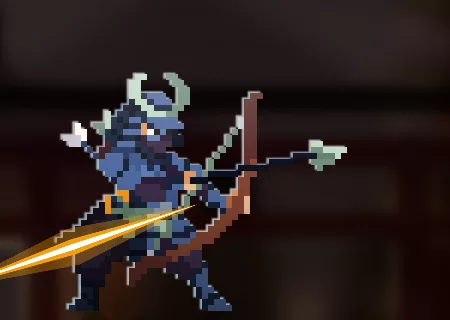 The pixel-art ranger hero wearing the Night Hunter skin.