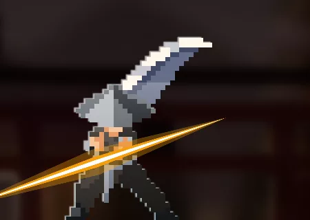 The pixel-art warrior hero wearing the Ash Wolf skin.