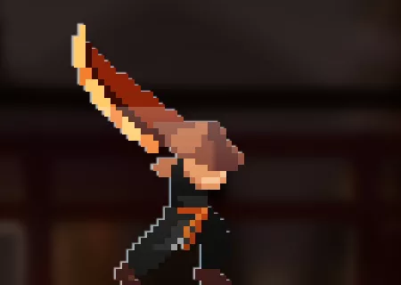 The pixel-art warrior hero wearing the Forge Edge weapon finish.