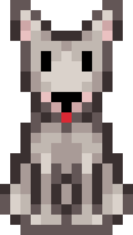 Menos — the pixel-art pup who hypes you through every set